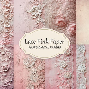 Papier dentelle rose vintage, paquet de papier journal indésirable, papier dentelle rose minable, fond de papier ancien, feuille de collage de scrapbooking, papier imprimable