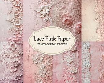 Vintage roze kant papier, junk journal paper pack, shabby roze kant papier, antieke papier achtergrond, scrapbook collage blad, afdrukbaar papier