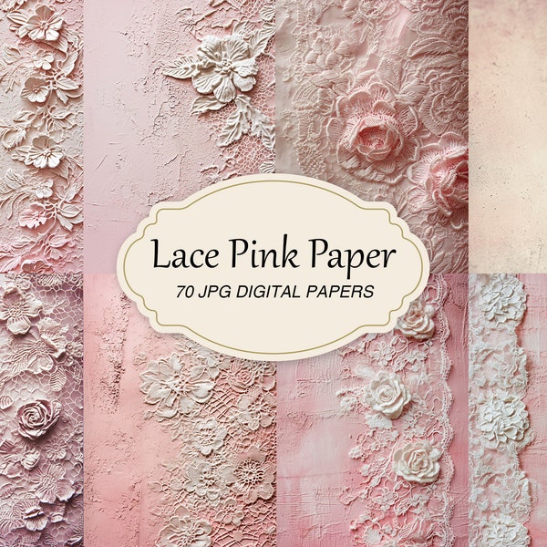 Vintage Pink Lace Paper, Junk Journal Paper Pack, Shabby Pink Lace Paper, Antique Paper Background, Scrapbook Collage Sheet, Printable Paper