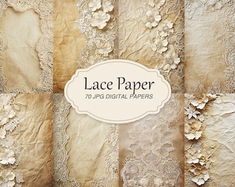 Vintage Lace Paper, Junk Journal Paper Pack, Antique Paper Background, Scrapbook Collage Sheet, Lace Printable Paper, Digital Download