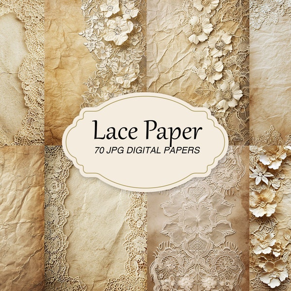 Vintage Lace Paper, Junk Journal Paper Pack, Antique Paper Background, Scrapbook Collage Sheet, Lace Printable Paper, Digital Download