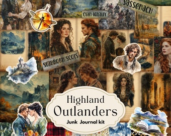 Highland Outlanders Junk Journal Kit, Scottish Ephemera, Scotland Printable Pages with Tags, Fussy Cuts, Bookmark, Digital Paper, Scrapbook