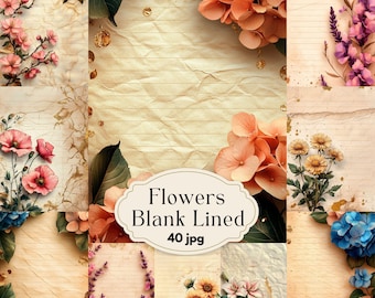 Floral Lined Journal Paper: Shabby Chic Printable Collage Sheets (Digital Download)