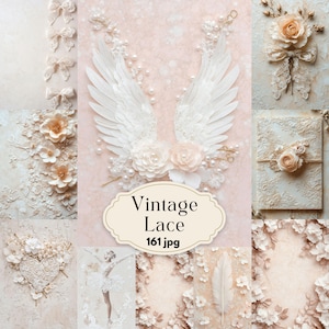 Vintage Lace Junk Journal, Wedding Scrapbooking Printable Paper, Shabby Chic Pages, Antique Background, Beige Ephemera, Victorian Fabric