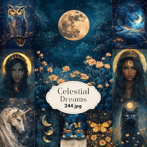 Pagine di diario Celestial Junk, stelle incantate JPG, carta per album al chiaro di luna, immagini stampabili, sognante, fantasy, estetica magica, principessa del cielo