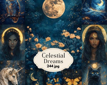 Celestial Junk Journal Pages: Moonlit Fantasy Scrapbook Paper (Digital Download)
