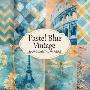 Blue Junk Journal Pages, Scrapbooking Printable Paper, Shabby Chic, Collage, Digital Ephemera, Vintage Images, Comercial Use