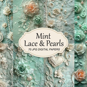 Mintfarbenes Junk Journal Kit, Pastellgrüne druckbare Papiere, Shabby Chic Scrapbook Papier, digitale Collage Sheets