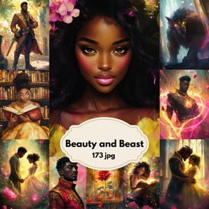 Kit de journal indésirable La Belle et la bête, Belle afro-américaine, princesse noire imprimable, imprimable livresques, conte de fées en papier de scrapbooking