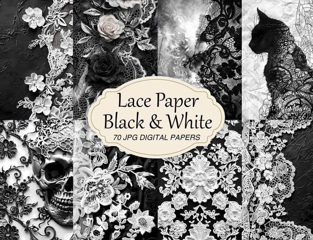 Vintage Black and White Lace Paper Pack, Gothic Collage, Scrapbook ...