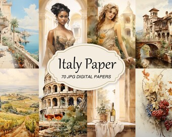 Aquarell Italien Papier, Italienisches Junk Journal Papier Pack, Vintage Digitales Papier, Rom Hintergrund, Shabby Chic Scrapbook Printable Beige Papier
