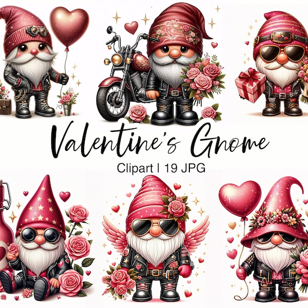 Valentine Rock Gnome Clipart, Biker Clipart, Nordic Gnome, Motorcycle gnome, 19 High Quality JPG, Sublimation Designs, Commercial Use