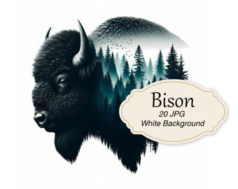 Bison Clipart, Double Exposure Buffalo, 20 High Quality JPG, Wildlife Art, Paper Crafting, Card Making, Bison Silhouette, Digital Download