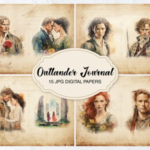 Pages du journal Outlander Junk, papier scrapbook écossais, papier numérique vintage imprimable, kit de journal bookish, feuille de collage Sassenach