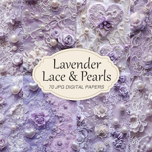 Vintage Lila Spitze Perlen Papier, Lavendel Junk Journal Papier Pack, Spitze bedruckbares Papier, Scrapbook Collage Sheet, Digitaler Shabby Hintergrund