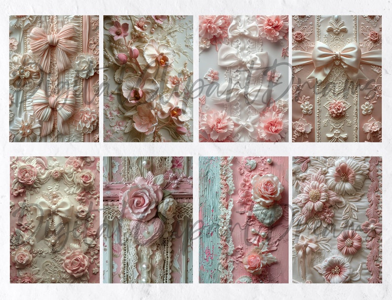 Pink Shabby Chic Junk Journal Pages, Vintage Lace Digital Paper ...