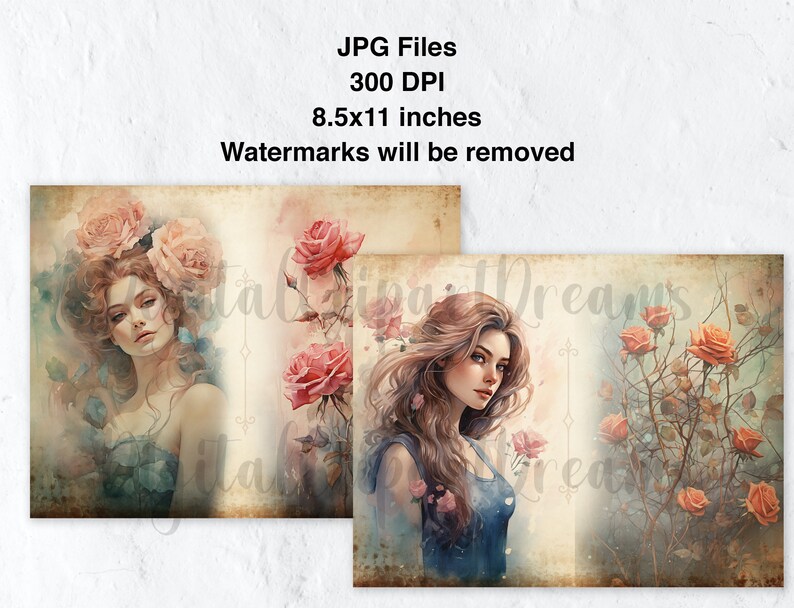 Roses and Thorns Junk Journal Pages, Night Court Collage Sheet