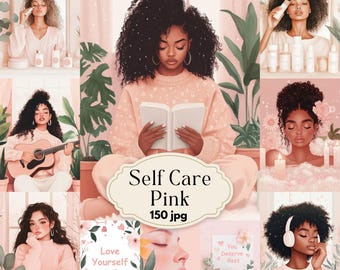 Self Care Junk Journal Pages: Pink Watercolor Spa Designs (Digital Paper)