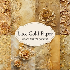Gold Junk Journal Pages, Lace Scrapbooking Printable Paper, Shabby Chic, Vintage Ephemera, Background Images Digital Download Commercial Use