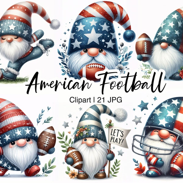 American Football Gnome Clipart, Game Day, Watercolor Football Clip Art, 21 High Quality JPG Sublimation Junk Journal, Scrapbook, Commercial