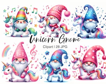 Gnome and Unicorn Clipart, 28 High Quality JPG Rainbow Gnomes, Card Making, Nursery Art, Gnome Clip Art Printable, Digital Download
