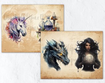 ダージリンページ★写真の60冊 Witcher Junk Journal Pages, Witch Collage Sheet, Fantasy