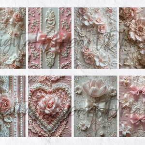 Pink Shabby Chic Junk Journal Pages, Vintage Lace Digital Paper ...