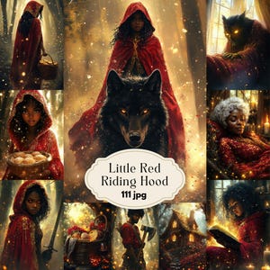 African American Little Red Riding Hood Junk Journal Pages, Black Fairytale Ephemera, Scrapbook Pages, Digital Download, Commercial Use