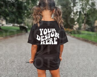 Kid Black Back of Shirt Comfort Colors 9018 Mockup, Youth CC9018 TShirt Mockups, Retro Girl Back Side Mocks, Trendy Lifestyle Model Moc kups