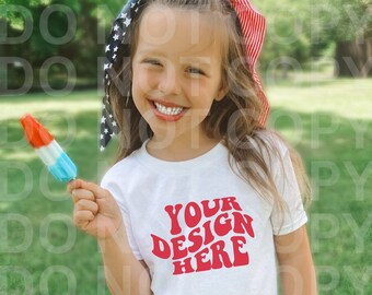Mockup Kids White Shirt Bella Canvas 3001 White Mockup, 4th of July Mockup Memorial Day Memorial Tshirt Mockup, Kids Summer Mock up T-shirt