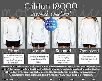 Gildan 18000 Size Chart, Editable Gildan Size Chart, Size Chart Mockup Template, Oversized Size Chart Mockup, Unisex Sweatshirt Mockup