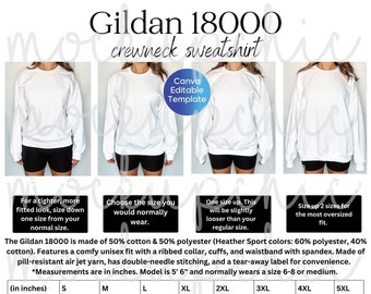 Size Chart Gildan 18000, Editable Gildan Size Chart, Size Chart Mockup Template, Oversized Size Chart Mockup, Unisex Sweatshirt Mockup