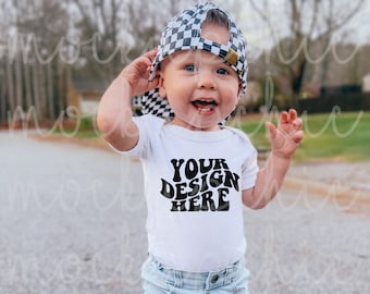 Baby White Bodysuit Mockup, Infant Shirt Mock up, Kid Model Lifestyle Mockups, Retro Mock-up Photo, Bella Canvas 100b, POD Mockup Bundle