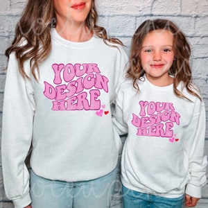 Mom and Me Mockup Gildan Sweatshirt Mockup Gildan 18000 Matching Crewneck Mommy Daughter Sweatshirt Mock Group Sweater Basic Mama Mini Mocks