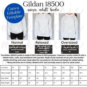 Gildan 18500 Hoodie Size Chart, Editable Gildan Size Chart, Size Chart Mockup Template Oversized Size Chart Mockup, Unisex Sweatshirt Mockup