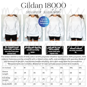 Size Chart Gildan 18000, Editable Gildan Size Chart, Size Chart Mockup Template, Oversized Size Chart Mockup, Unisex Sweatshirt Mockup