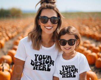 Mom and Me Shirt Mockup, White Bella Canvas 3001 Matching Tshirt Mock up Mommy Daughter TShirt Mockups, Group T Shirt, Boho Mama Mini Mocks