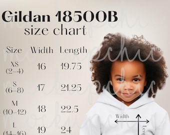 Size Chart Mockup Gildan 18500b Youth Hoodie, Style 18500 Kids