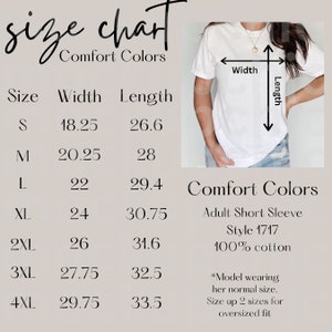 Size Chart Adult Comfort Colors Shirt Size Chart Dimension Guide CC1717 Tshirt Size Chart Comfort Colors Trendy Mock up Size Guide Mock-up