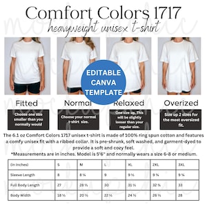 Größentabelle Komfortfarben 1717 Bearbeitbare Shirt-Messungen Größentabelle C1717 Mockup-Vorlage Tshirt Größentabelle Mockups T-Shirt Mockup