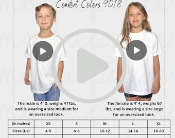 Comfort Colors 9018 Video Size Chart, C9018 Youth Sizes MP4, Shirt Sizing Template, Size Guide Mockup Tshirt Measurement