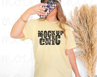 Butter Comfort Colors Shirt Mockup, Yellow 1717 Tshirt Photo, Aesthetic Spring Photo, Easy Butter C1717 T-shirt Mock up, Real Model Mocks
