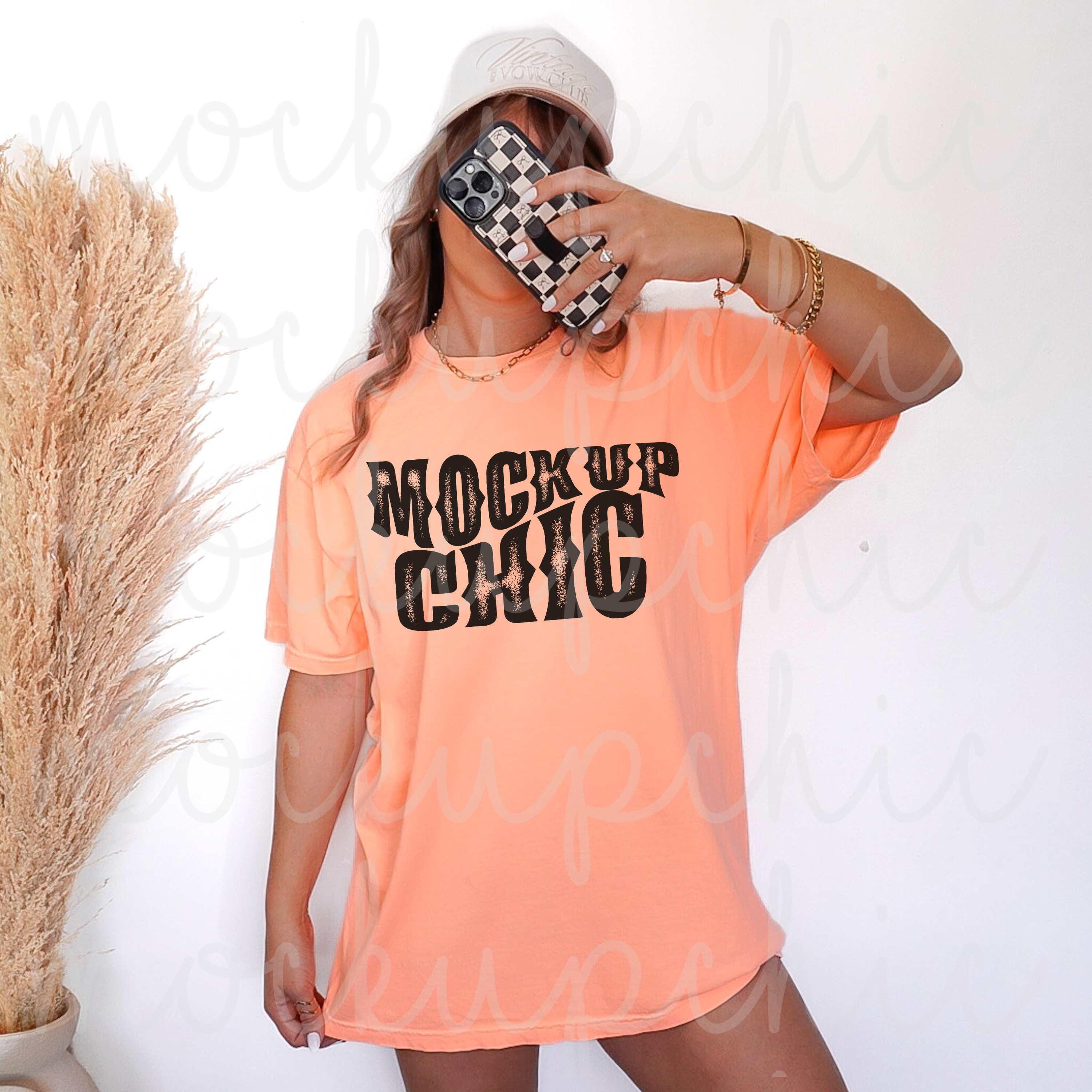 Neon Cantaloupe Comfort Colors Shirt Mockup, Orange 1717