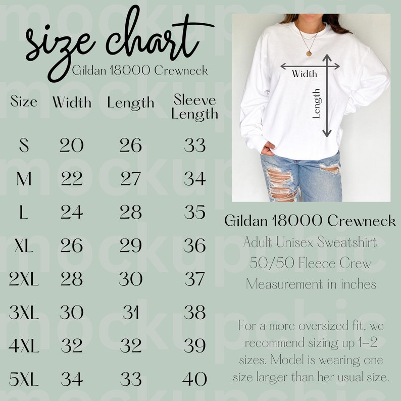 Size Chart Gildan 18000 Crewneck Trendy Gilldan Sweatshirt Etsy Canada