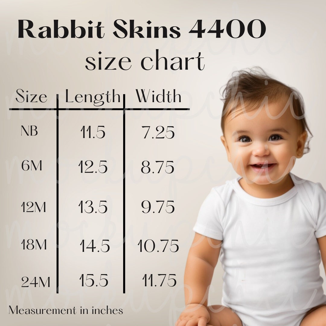 Size Chart Rabbit Skins 4400 Baby Bodysuit, 4400 Toddler Tshirt Sizes ...