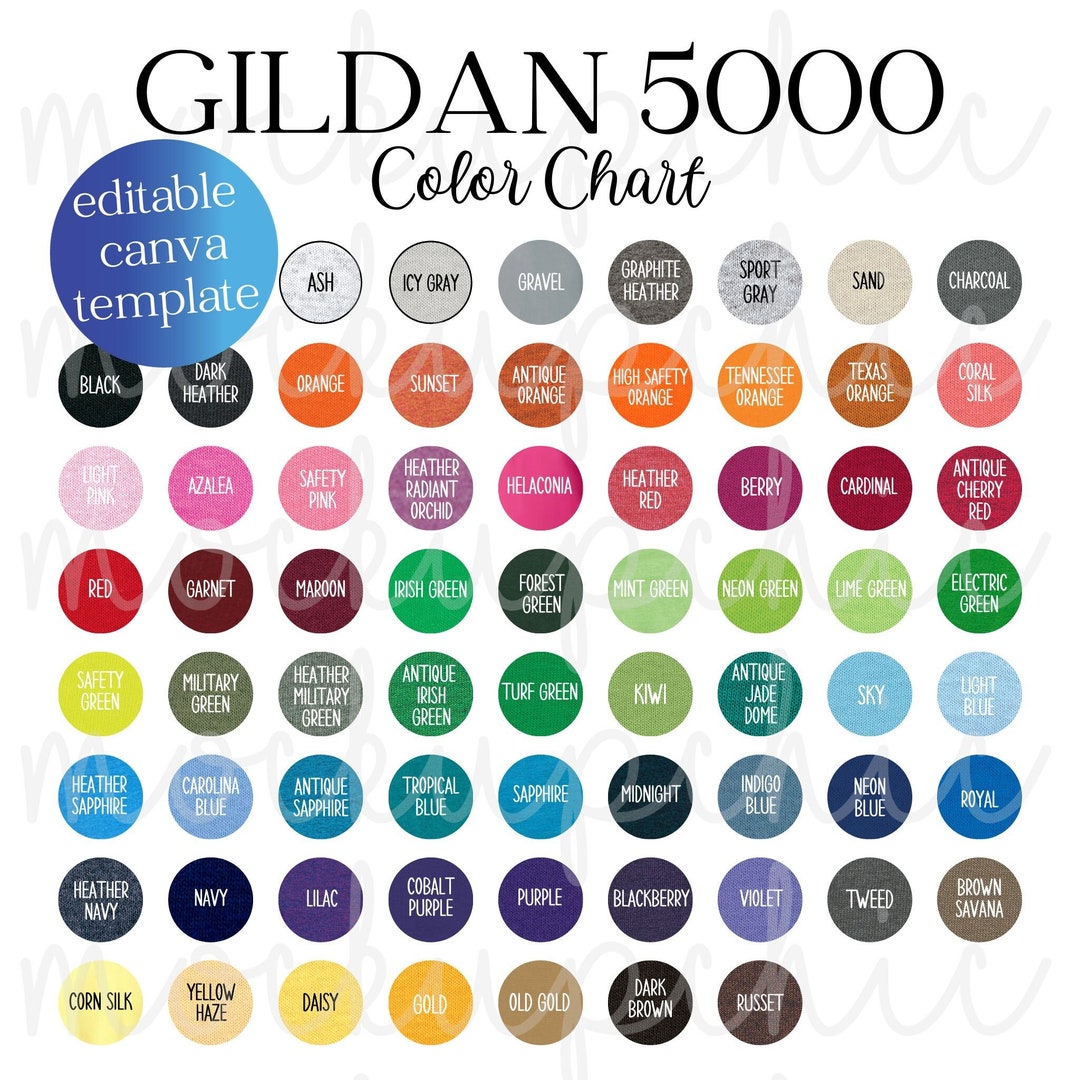 Gildan 5000 Color Chart, Editable 5000 Tshirt Gildan Canva Color Chart ...