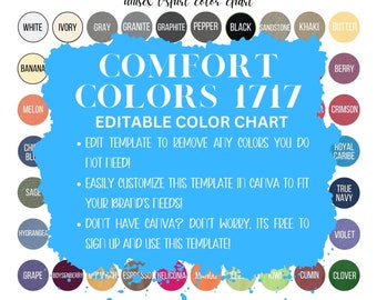 COMFORT COLORS Color Chart Editable 1717, Editable Canva Color Chart Size Chart Mockup Template, C1717 Chart Mockup Unisex Sweatshirt Mockup