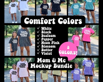 Mom and Me Mockup Bundle, Black Comfort Colors 1717 Mock Photo, Matching Mother Daughter 9018 Image, Mommy Me Mock-up, POD Print of Demand