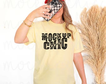 Butter Comfort Colors Shirt Mockup, Yellow 1717 Tshirt Photo, Aesthetic Spring Photo, Easy Butter C1717 T-shirt Mock up, Real Model Mocks
