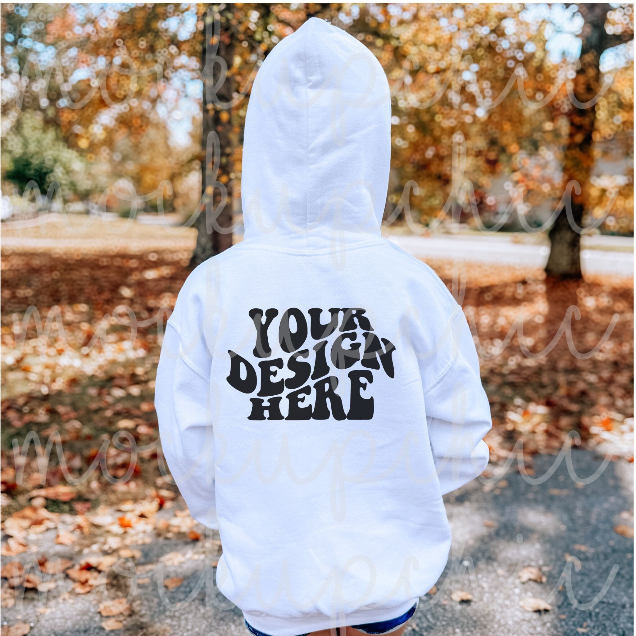 Mockup Gildan 18500B White, Back of Hoodie, Fall Kids Gildan Hoodie Mockups, Boy Girl G185b Mocks, Youth Mockup Photo, Kid Lifestyle Model